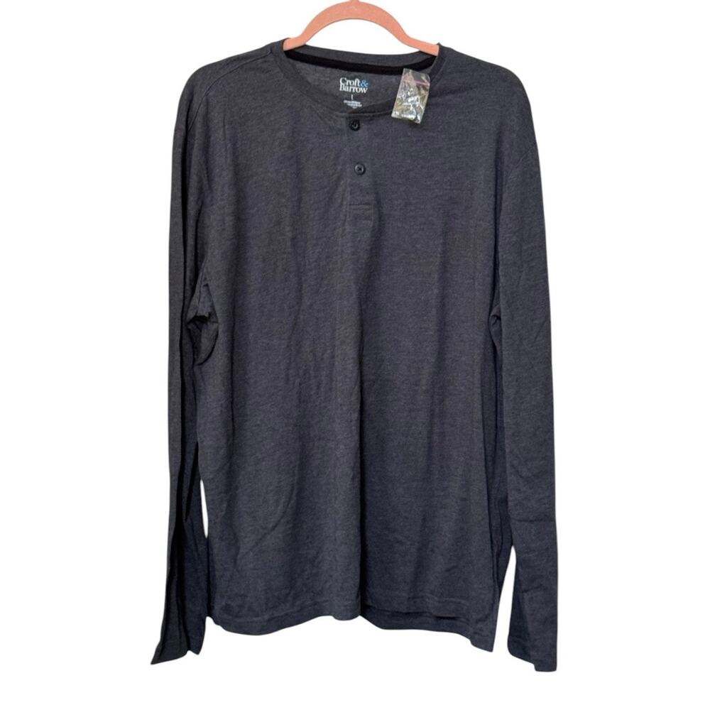 Croft‎ & Barrow Men’s Large Long Sleeve T-Shirt Button Accents Charcoal Gray